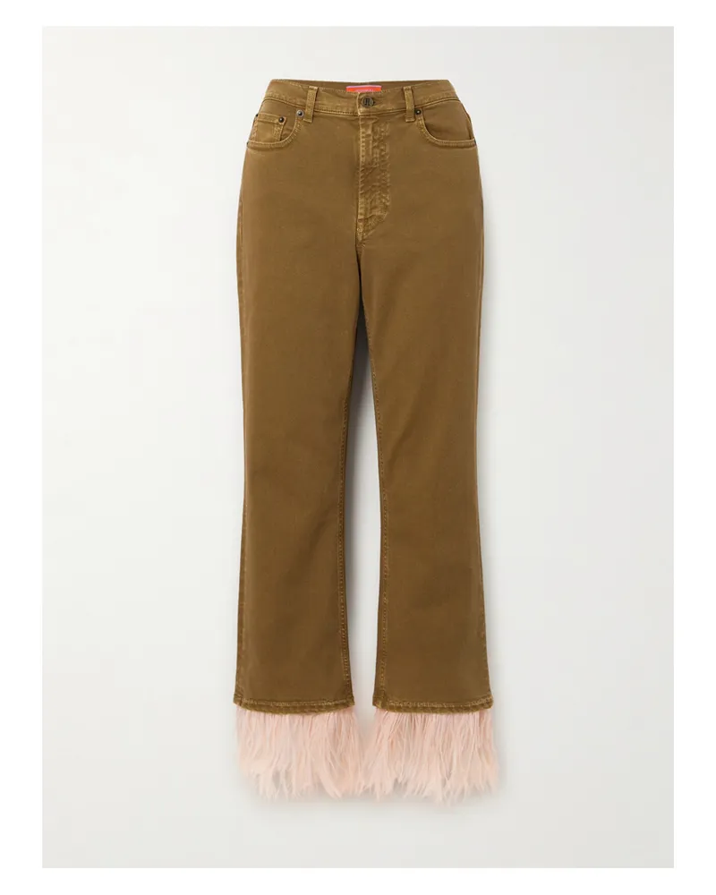 La DoubleJ Fancy Hoch Sitzende, Verkürzte Jeans Mit Geradem Bein Und Federn - Grün Grün