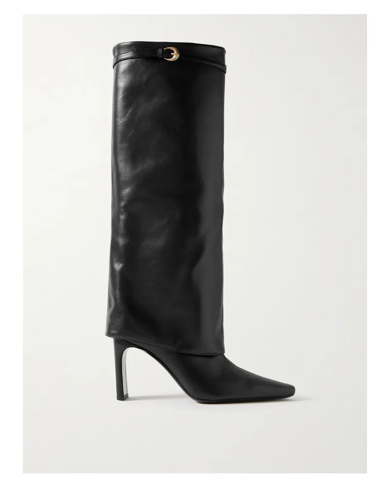STAUD Wally Buckled Leather Knee Boots - Black Black