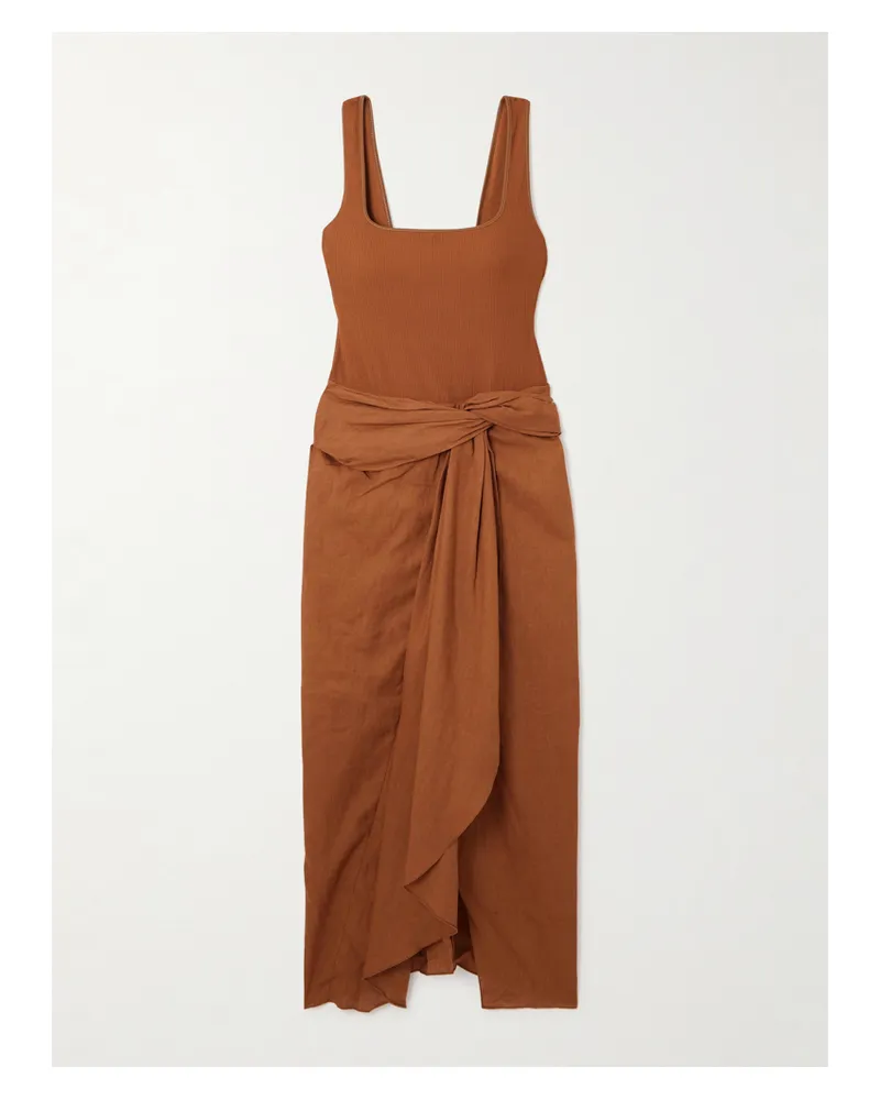 Johanna Ortiz Encanto Pacifico Asymmetrisches Kleid Aus Leinen Und Rippstrick - Braun Braun
