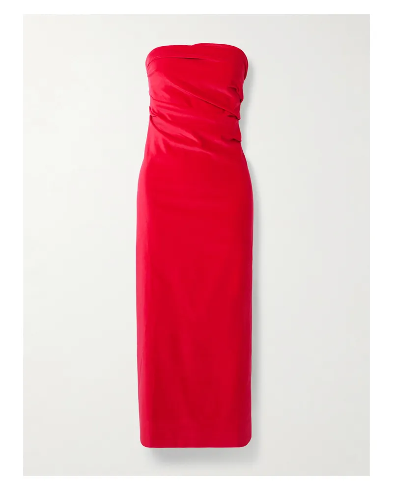 TOVE Sabella Strapless Ruched Cotton-blend Velvet Midi Dress - Red Red
