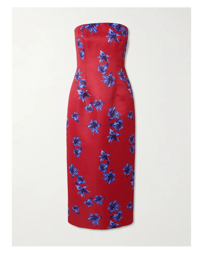 EMILIA WICKSTEAD Leila Strapless Floral-print Faille Midi Dress - Red Red