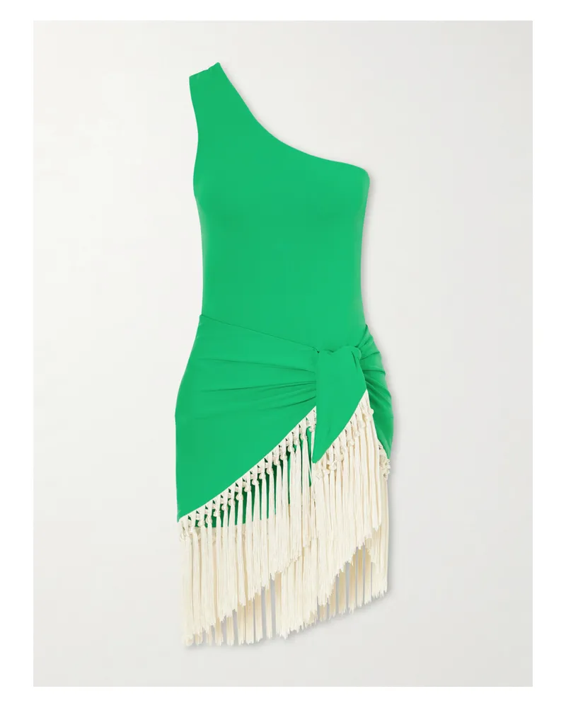 Taller Marmo Yacare Swimsuit And Fringed Pareo Set - Green Green