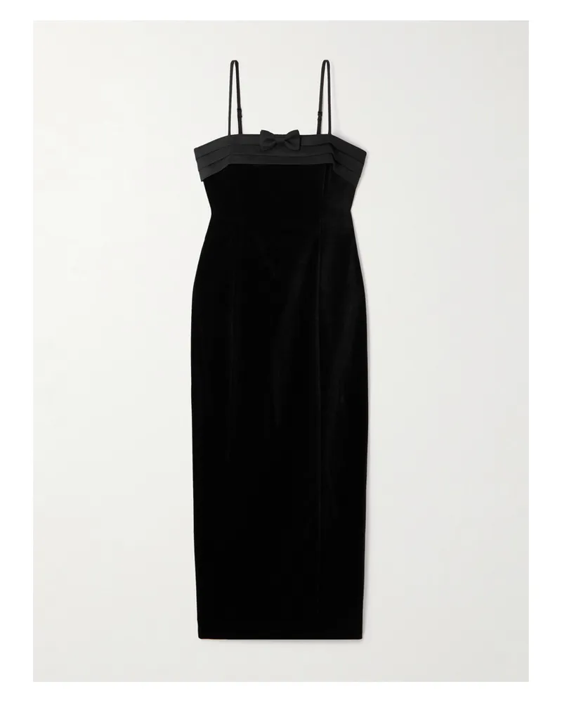Posse Quincy Midikleid Aus Baumwollsamt Mit Falten, Satinbesatz Und Schleife - Schwarz Schwarz