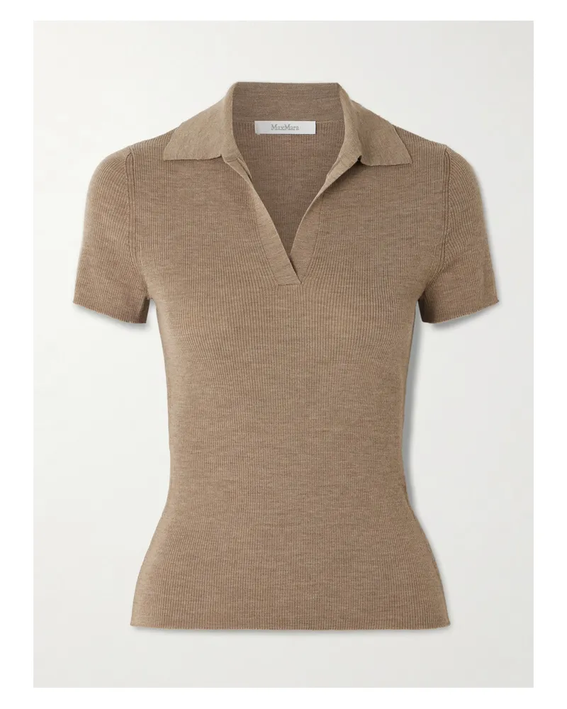 Max Mara Ribbed Wool Polo Shirt - Neutrals Neutrals