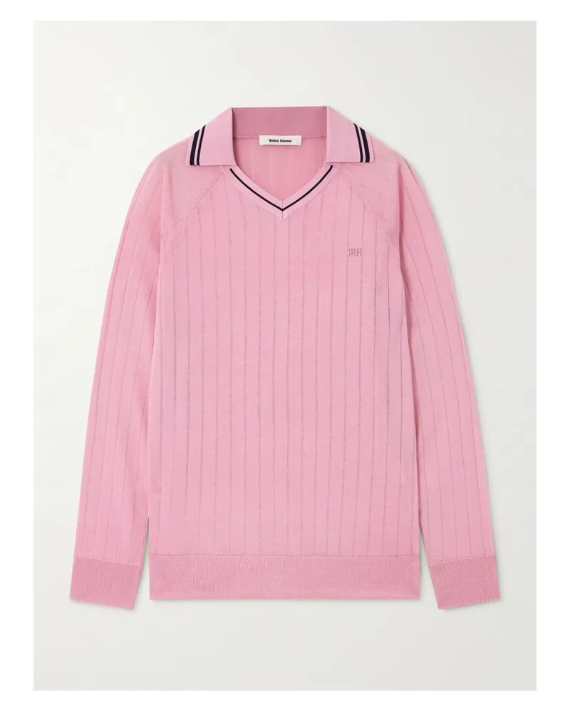 Wales Bonner Roots Geripptes Oberteil Mit Polokragen Und Stickereien - Pink Pink