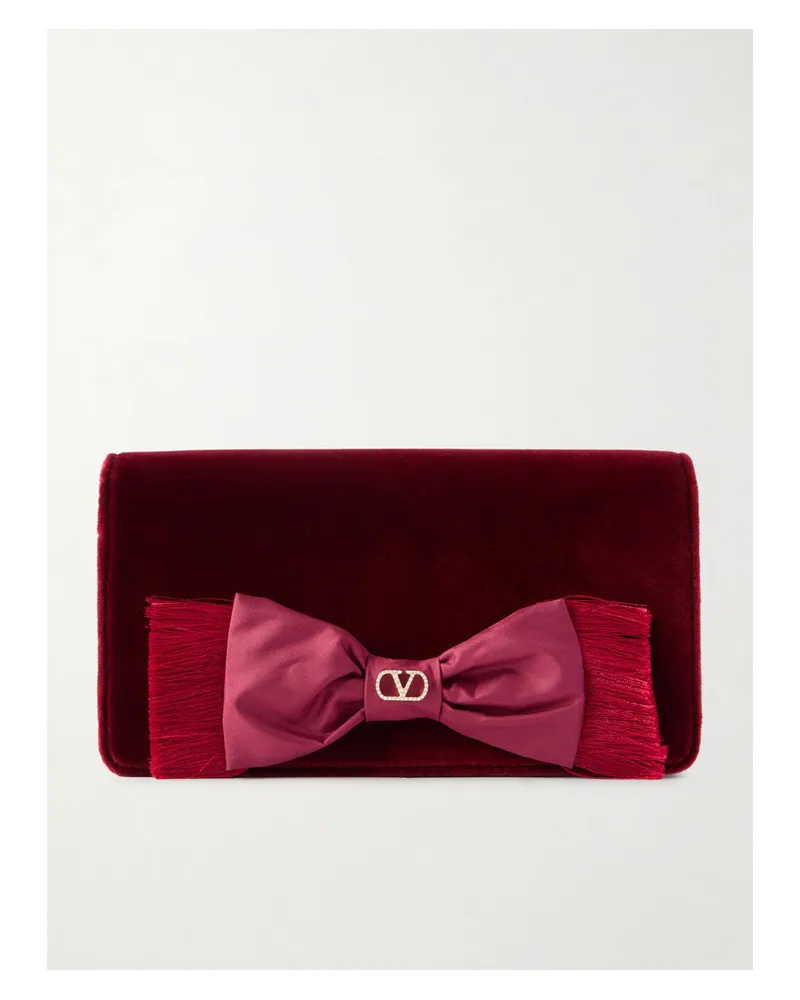 Valentino Garavani Vlogo Signature Mini Bow-detailed Velvet Shoulder Bag - Burgundy Burgundy