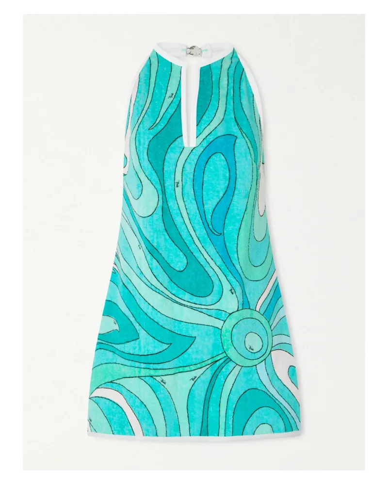 Emilio Pucci Neckholder-minikleid Aus Bedrucktem Baumwollfrottee - Blau Blau