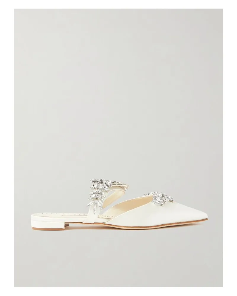 Manolo Blahnik Lurum 45 Slippers Aus Satin Mit Kristallen - Creme Creme