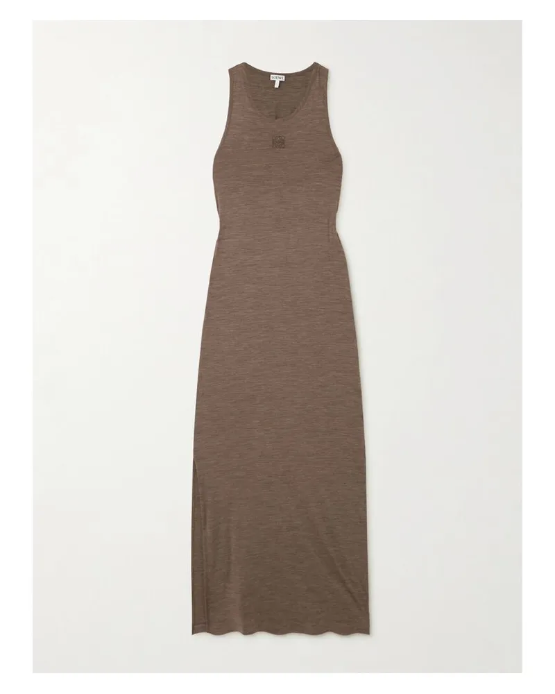 Loewe Anagram Maxikleid Aus Jersey Aus Einer Wollmischung Mit Twist-detail Und Stickerei - Braun Braun