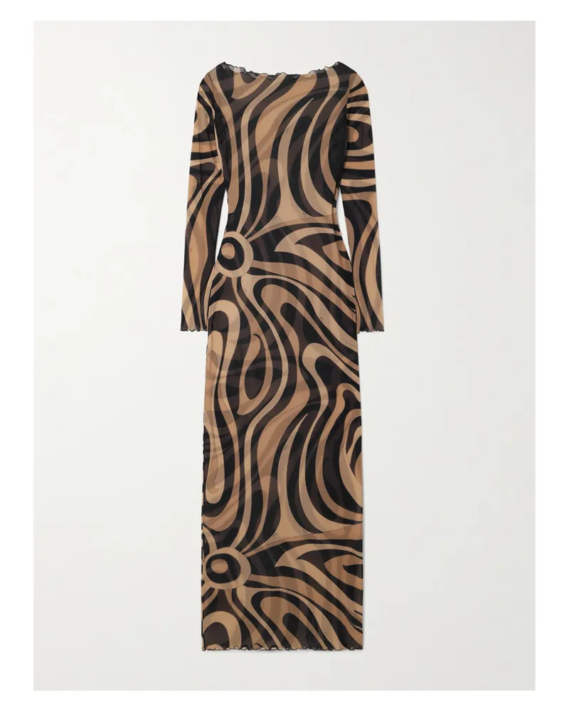 Emilio Pucci Marmo Printed Mesh Maxi Dress - Black Black