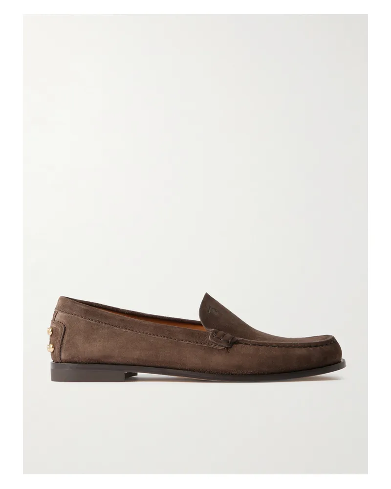 TOD'S Studded Suede Loafers - Brown Brown