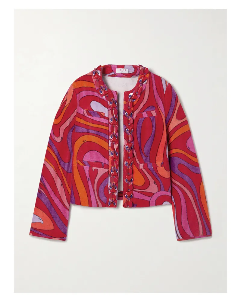 Emilio Pucci Jacke Aus Bedrucktem Baumwollfrottee Mit Twill-besätzen Und Verzierungen - Pink Pink