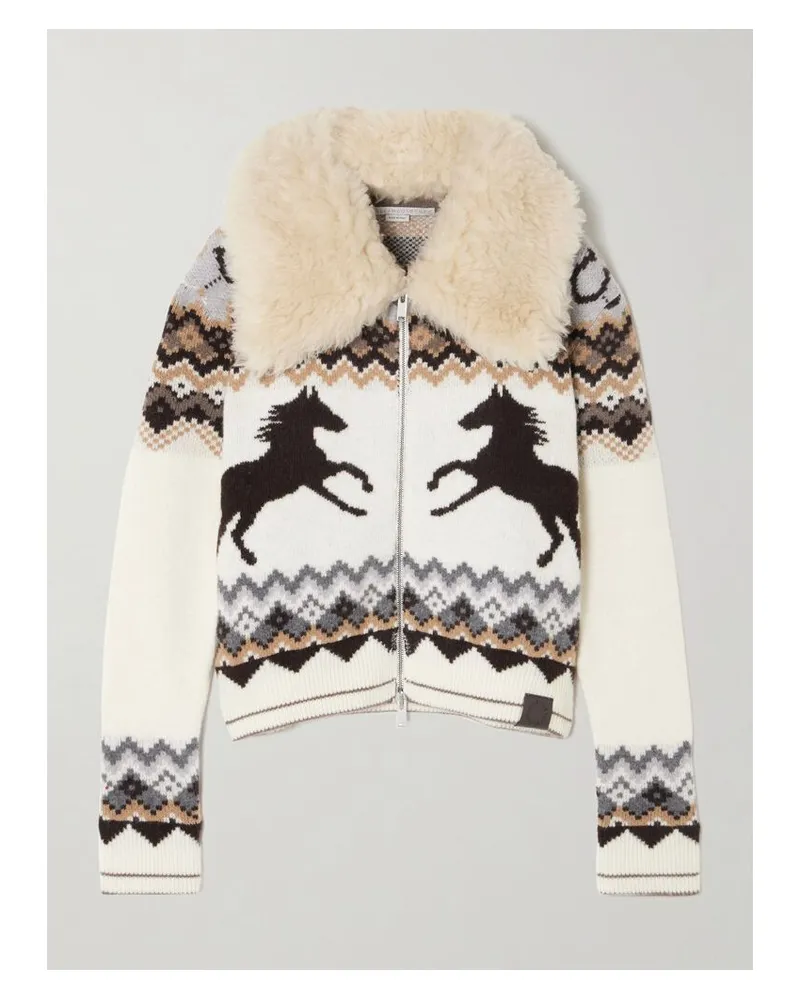 Stella McCartney Cardigan Aus Wolle Mit Fair-isle-muster Und Fleecebesatz - Weiß Weiß
