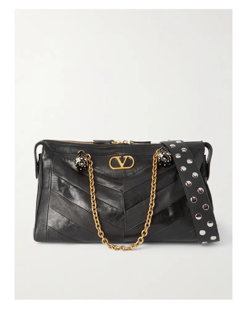 Valentino Garavani Ring Mittelgroße Schultertasche Aus Leder Mit Verzierungen - Schwarz Schwarz