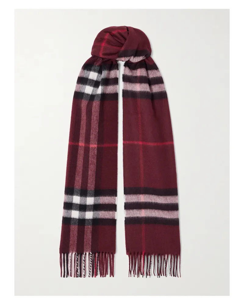 Burberry Schal Aus Kariertem Kaschmir Mit Fransen - Burgunder Burgunder