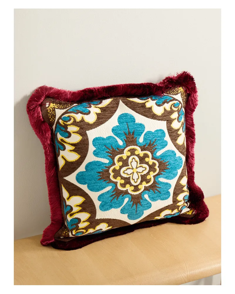 La DoubleJ Kissen Aus Chenille Mit Jacquard-muster Und Fransen - Mehrfarbig Mehrfarbig