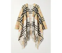Oversized Fringed Checked Cashmere And Wool-blend Cape - Neutrals