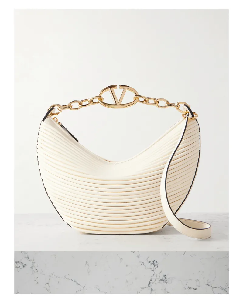 Valentino Garavani Vlogo Moon Kleine Schultertasche Aus Leder Mit Falten - Elfenbein Elfenbein