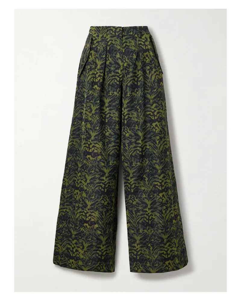 Ulla Johnson Charlie Hose Mit Weitem Bein Aus Bedruckter Popeline Mit Bundfalten - Grün Grün