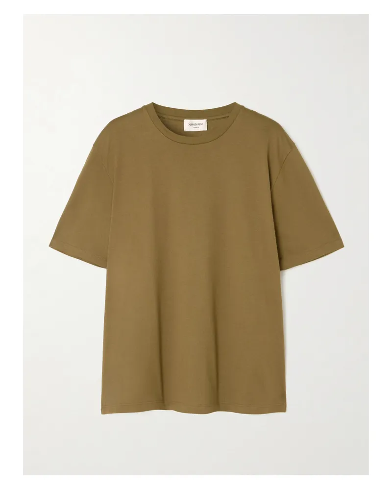 Saint Laurent Embroidered Cotton-jersey T-shirt - Green Green