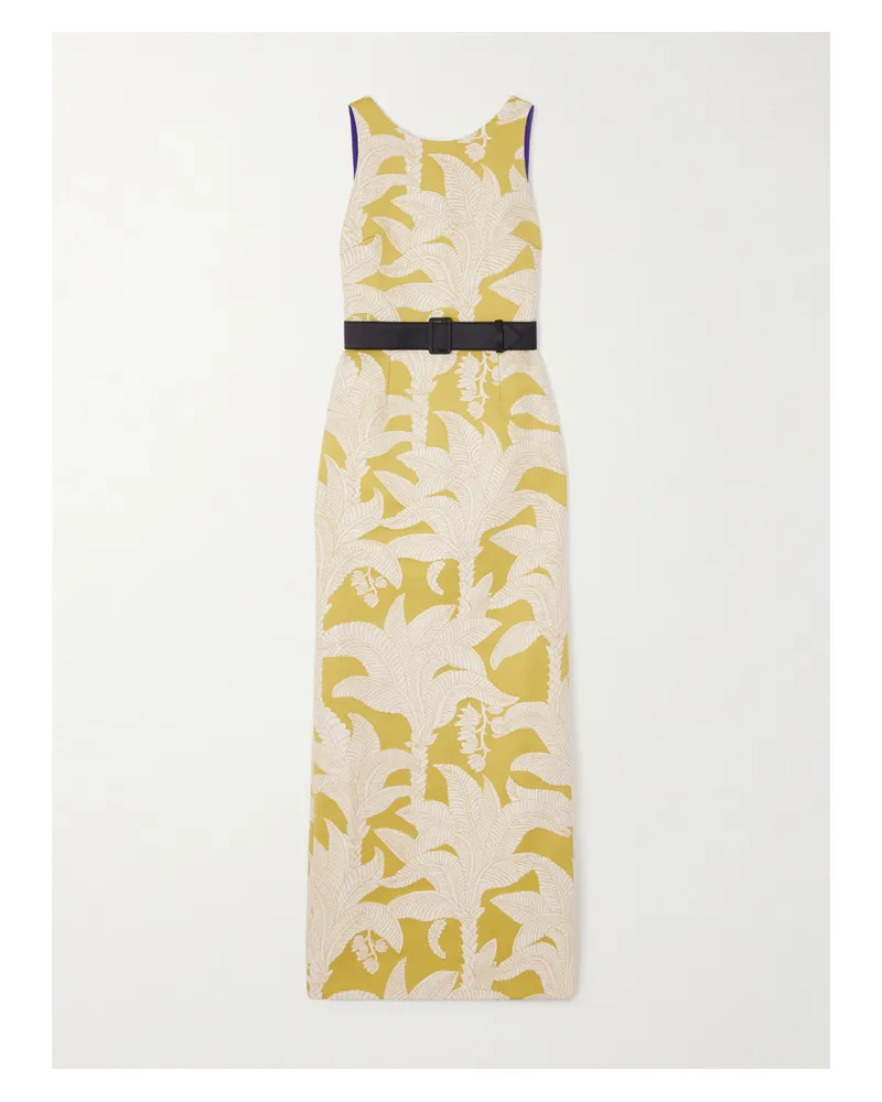 Marta Ferri Angera Belted Open-back Cotton-blend Brocade Maxi Dress - Green Green