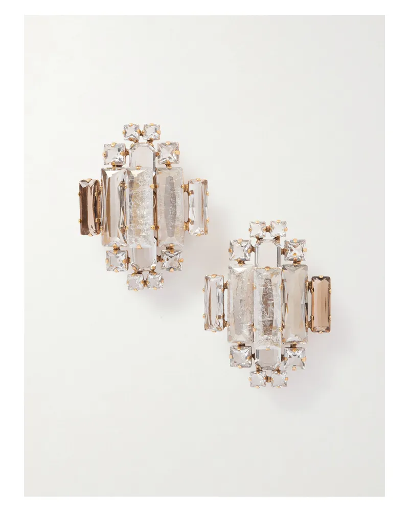 Saint Laurent Oversized-ohrclips Aus Goldfarbenem Metall Mit Kristallen Gold