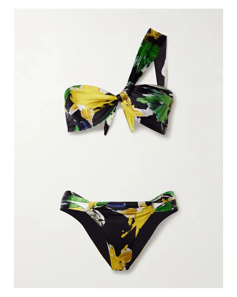 Sara Cristina Narcissus Asymmetrischer Bikini Aus Stretch-econyl® Mit Print - Schwarz Schwarz