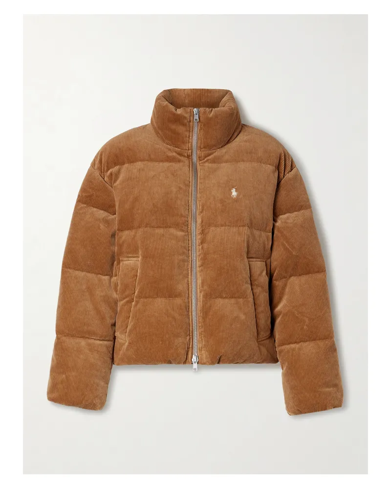 Ralph Lauren Embroidered Quilted Cotton-blend Corduroy Down Jacket - Brown Brown