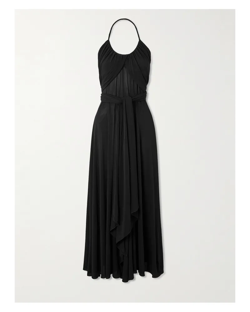 Alaïa Belted Gathered Jersey Halterneck Maxi Dress - Black Black