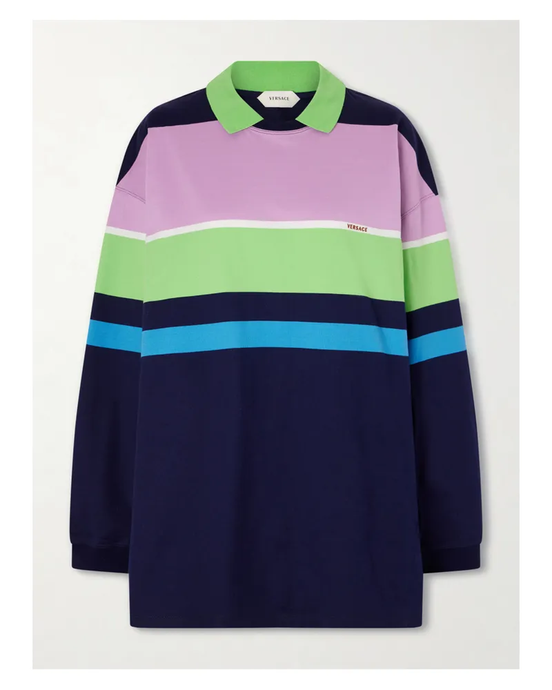 Versace Embroidered Striped Cotton-jersey Sweater - Multi Multi