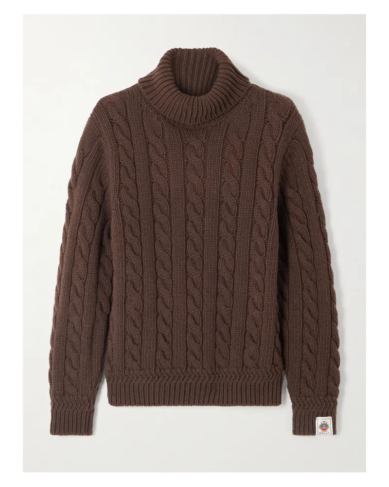 Bally Rollkragenpullover Aus Wolle In Zopfstrick - Braun Braun
