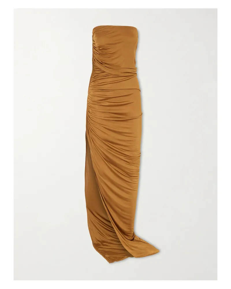 Rick Owens Edfu Strapless Gathered Stretch-jersey Gown - Gold Gold