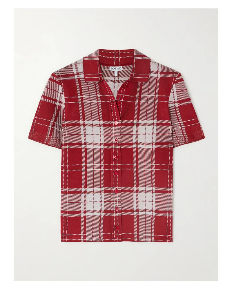 Loewe Verkürztes Hemd Aus Einer Karierten Seidenmischung In Jacquard-strick Mit Polokragen - Rot Rot