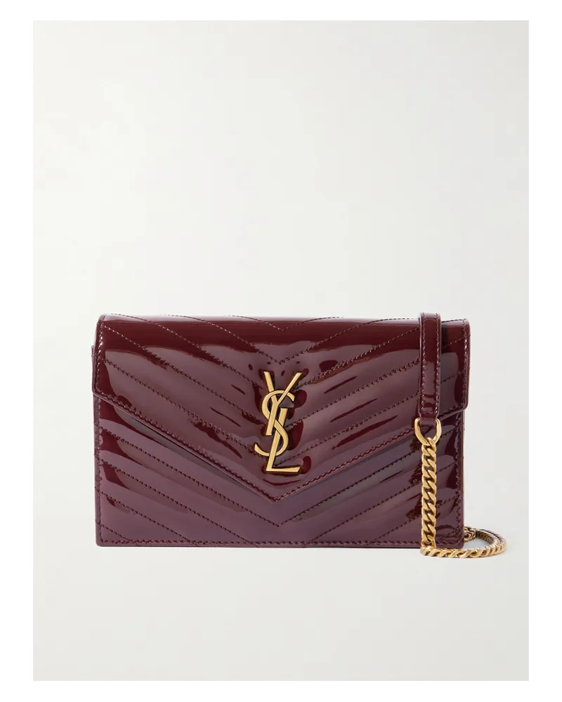 Saint Laurent Cassandre Envelope Matelassé Patent-leather Shoulder Bag - Burgundy Burgundy