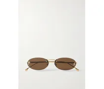 Oval-frame Crystal-embellished Gold-tone Sunglasses