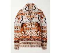 Jacquard-knit Wool Cardigan - Brown