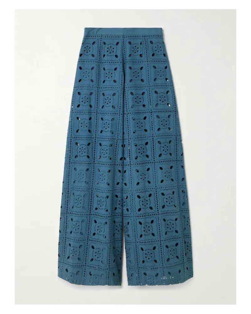 Miguelina Lilly Hose Mit Weitem Bein Aus Baumwolle Mit Lochstickerei - Blau Blau