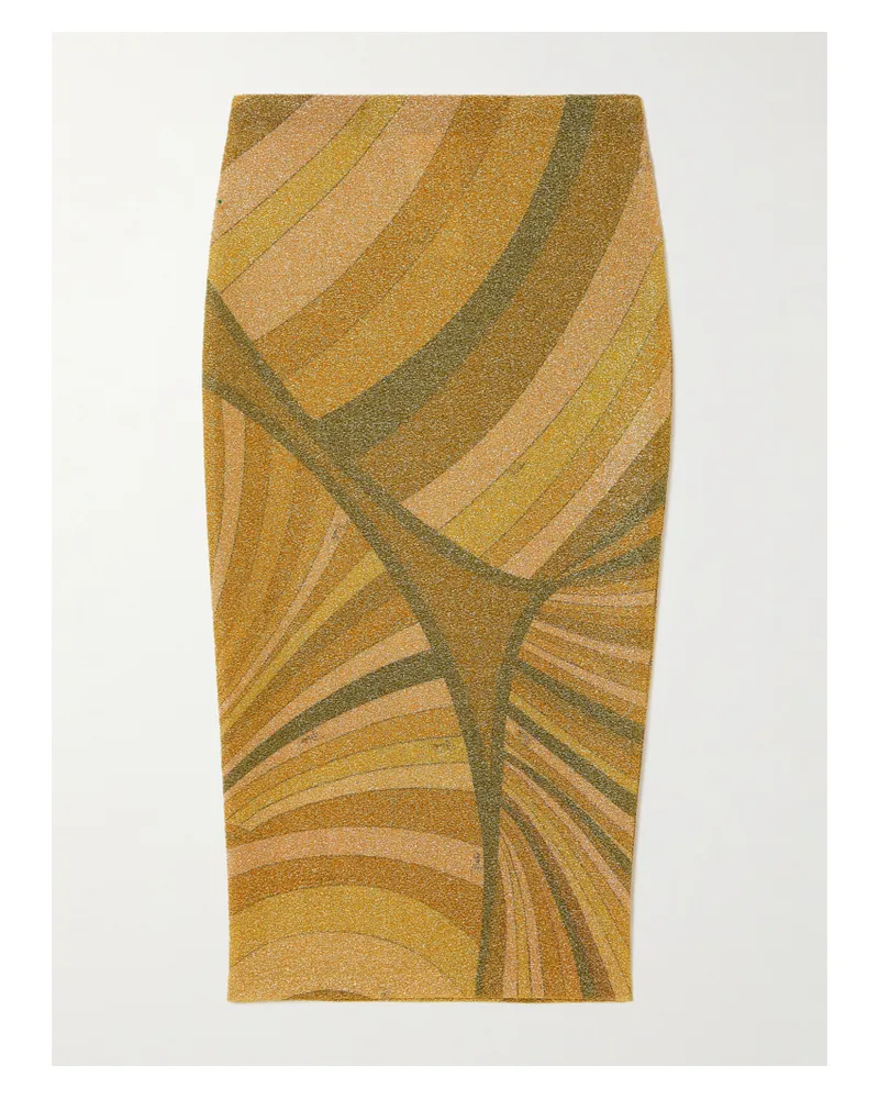 Emilio Pucci Midirock Aus Bedrucktem Metallic-jersey - Gold Gold