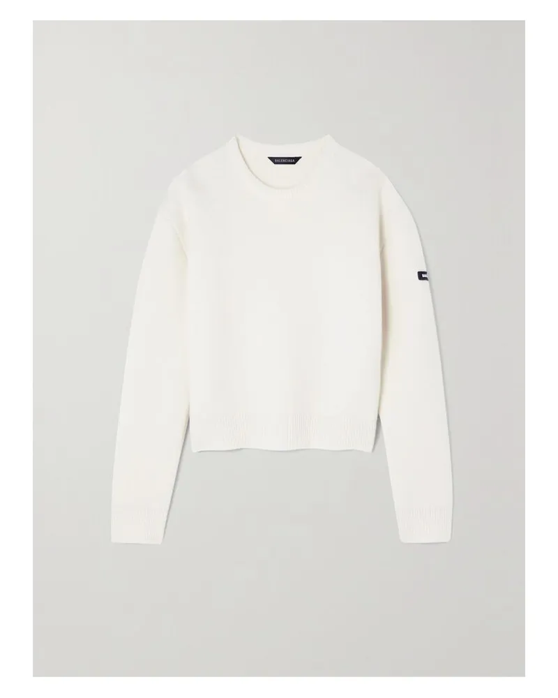 Balenciaga Pullover Aus Gerippter Wolle Mit Applikation - Weiß Weiß