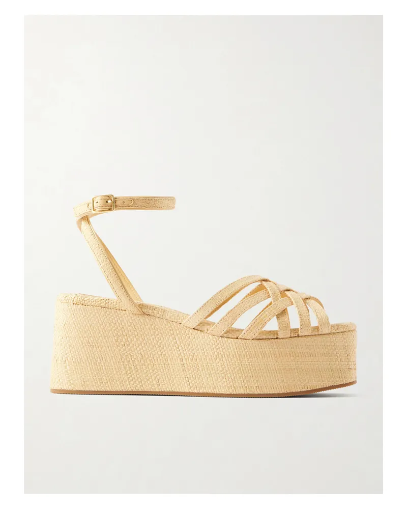 Loeffler Randall Channing Raffia Platform Wedge Sandals - Neutrals Neutrals