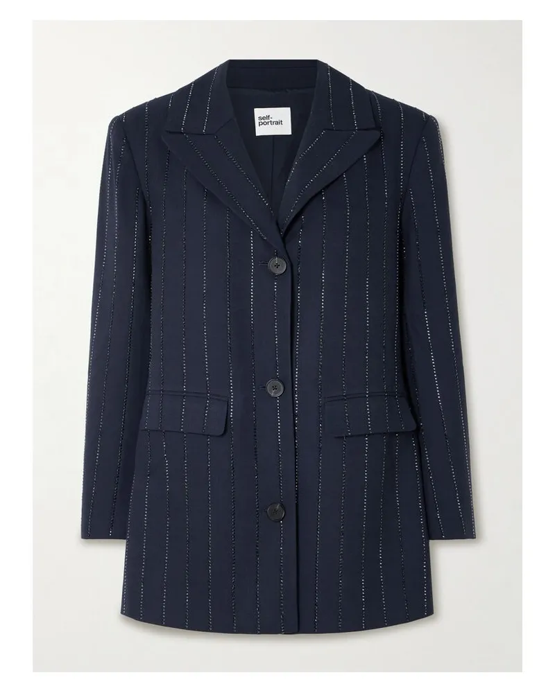 Self-Portrait Blazer Aus Twill Mit Kristallen - Blau Blau