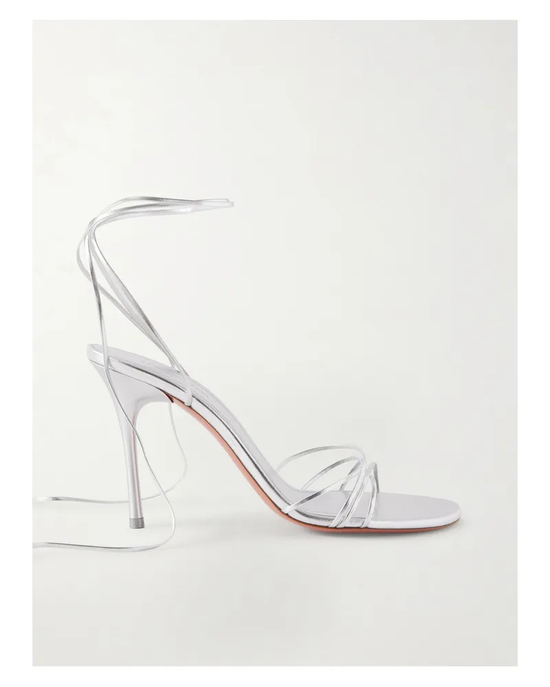 Amina Muaddi Lori Metallic Leather Sandals - Silver Silver