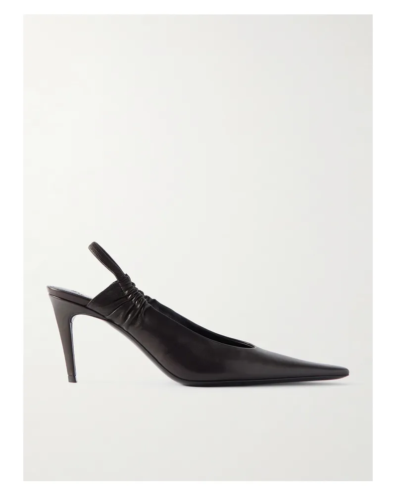 Saint Laurent Anne Marie Gathered Leather Slingback Pumps - Brown Brown