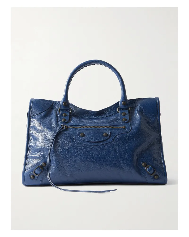 Balenciaga Le City Medium Textured-leather Tote - Blue Blue