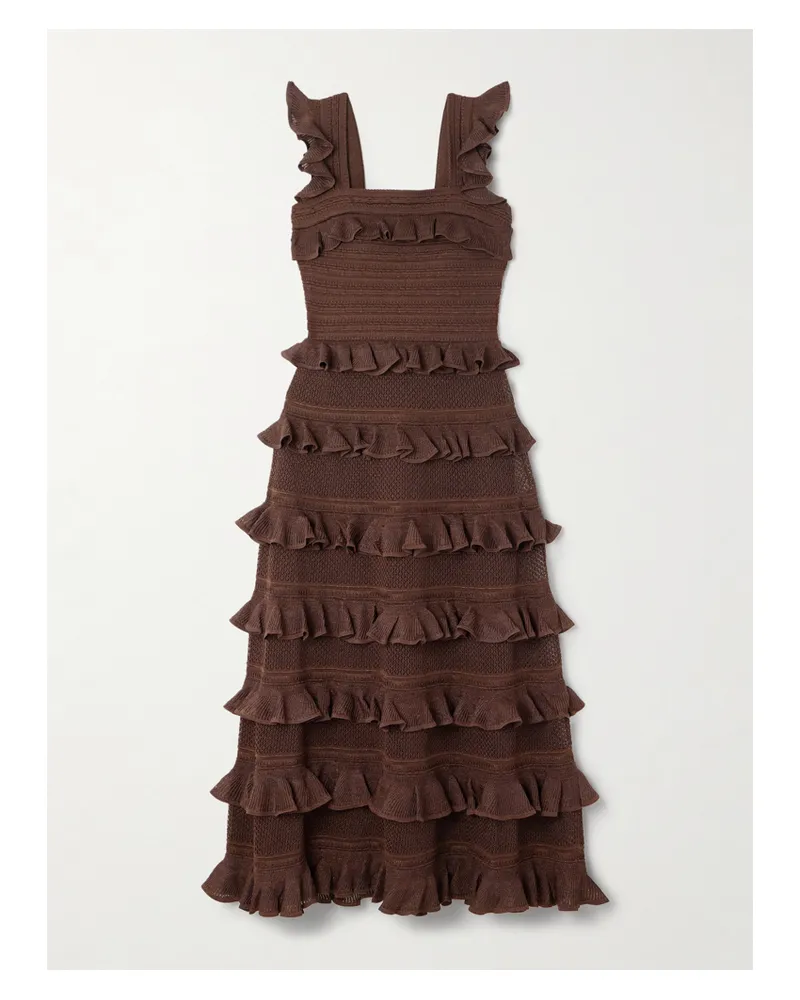 Zimmermann Midikleid Aus Pointelle-strick Mit Rüschen - Braun Braun