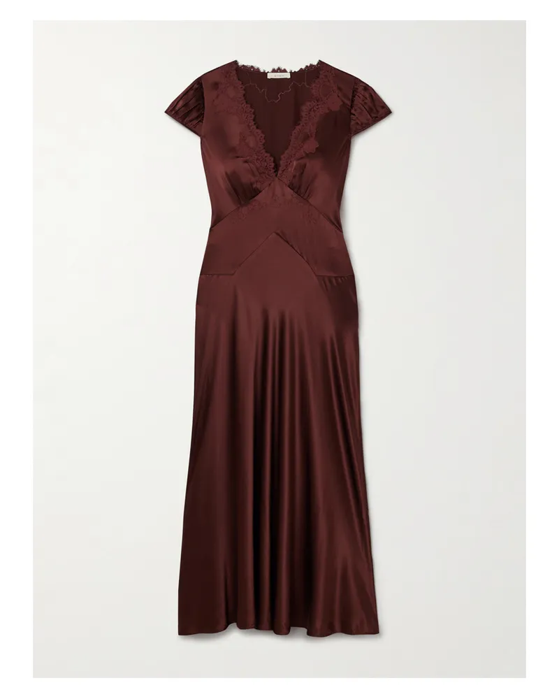 DÔEN Coraline Corded Lace-trimmed Silk-satin Maxi Dress - Brown Brown
