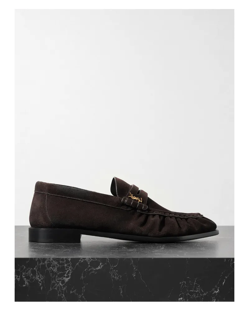 Saint Laurent Le Loafer Embellished Suede Loafers - Brown Brown