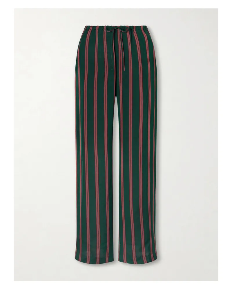 Dries van Noten Hose Mit Weitem Bein Aus Gestreiftem Satin - Grün Grün