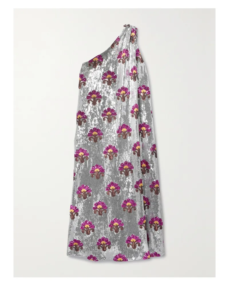 La DoubleJ Roy Asymmetrisches Midikleid Aus Tüll Mit Pailletten - Silber Silber