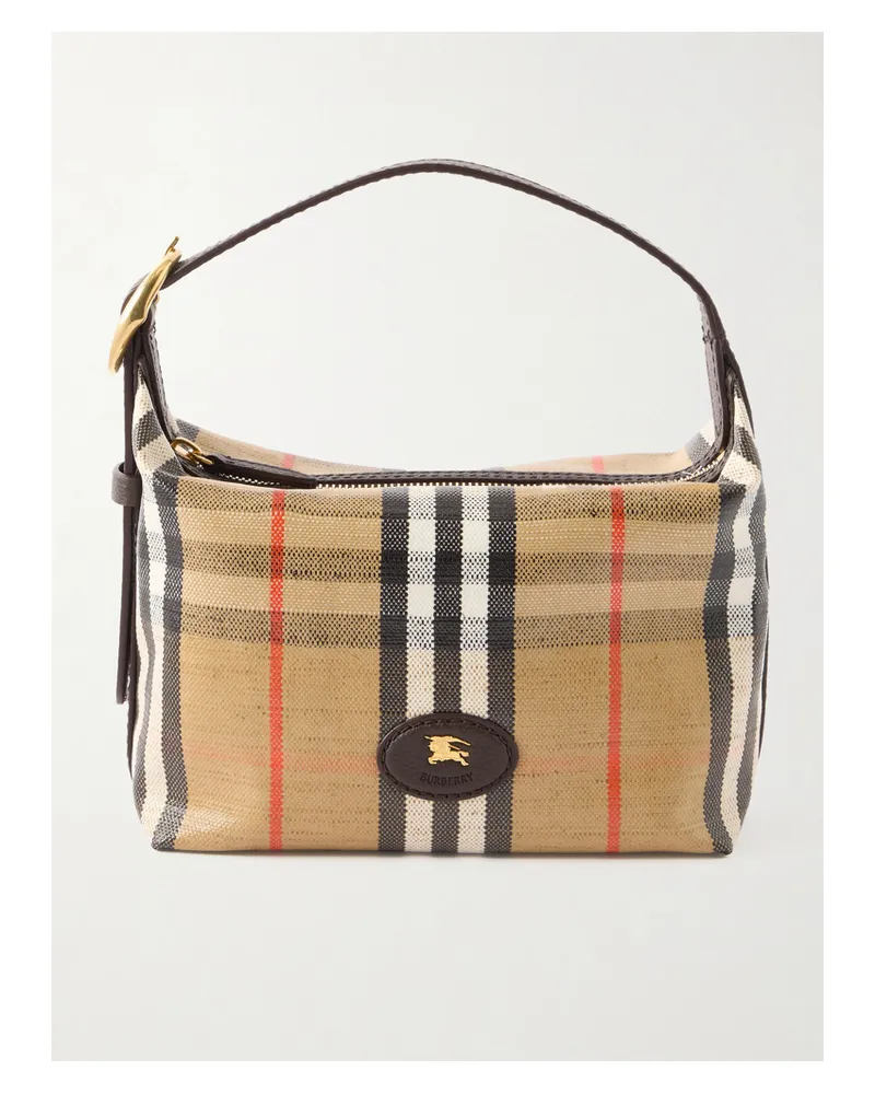 Burberry Leather-trimmed Checked Coated-canvas Shoulder Bag - Neutrals Neutrals